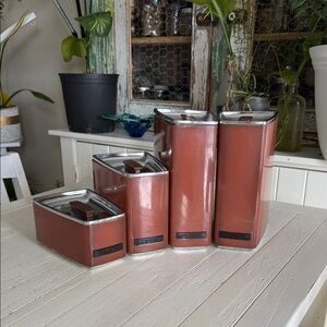 Retro vintage GSW Beautywear Set of Brown Canisters with Lids nesting-Tucker